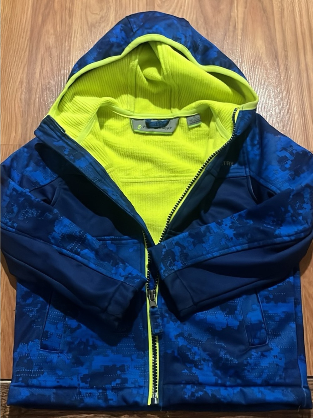 Free Country Blue & Neon Yellow Kids' Hooded Zip-Up